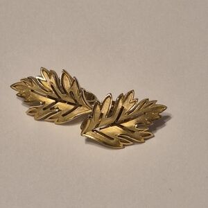 Crown Trifari Gold Leaf Earrings